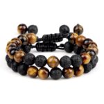 Men's bracelet with tiger eye and lava stone