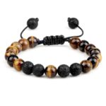 Men's bracelet with tiger eye and lava stone