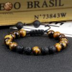 Men's bracelet with tiger eye and lava stone