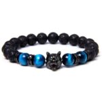 Men's Bracelet with Wolf Head in Natural Stones