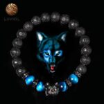 Men's Bracelet with Wolf Head in Natural Stones