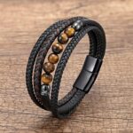 Men's leather bracelet and tiger eye beads