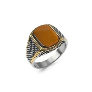 men steel structure natural stone ring 1
