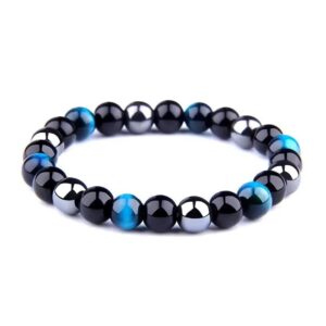 obsidian and hematite bracelet with triple protection hawk eye 1