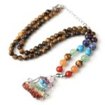 Tiger Eye 7 Chakras Necklace in Natural Stone
