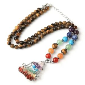 tiger eye 7 chakras necklace in natural stone 1