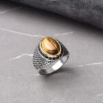 Tiger Eye Ring with Stainless Steel Frame