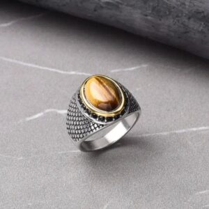 tiger eye ring with stainless steel frame 1