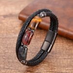 Tiger Eye Stone Men's Bracelet Bull Falcon
